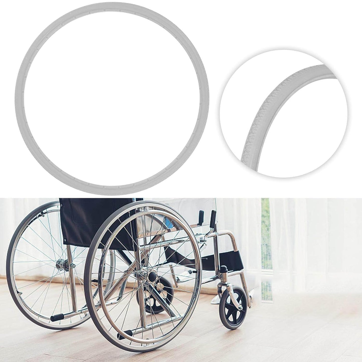 Replacement Wheelchair Puncture Proof Solid PU Rear Wheel Tires 24 Inch (24×1 3/8) Grey (Pack Of 2)