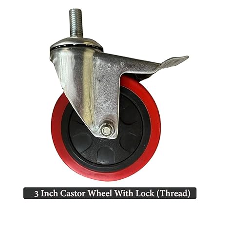 eOnekart 3 Inch Castor Wheel With Lock (Thread) Replacement for Wheelchair | Heavy Duty Durable Smooth Rolling Caster | Universal Front Wheel Spare Part for Wheelchair & Mobility Equipment (Pack of 2)