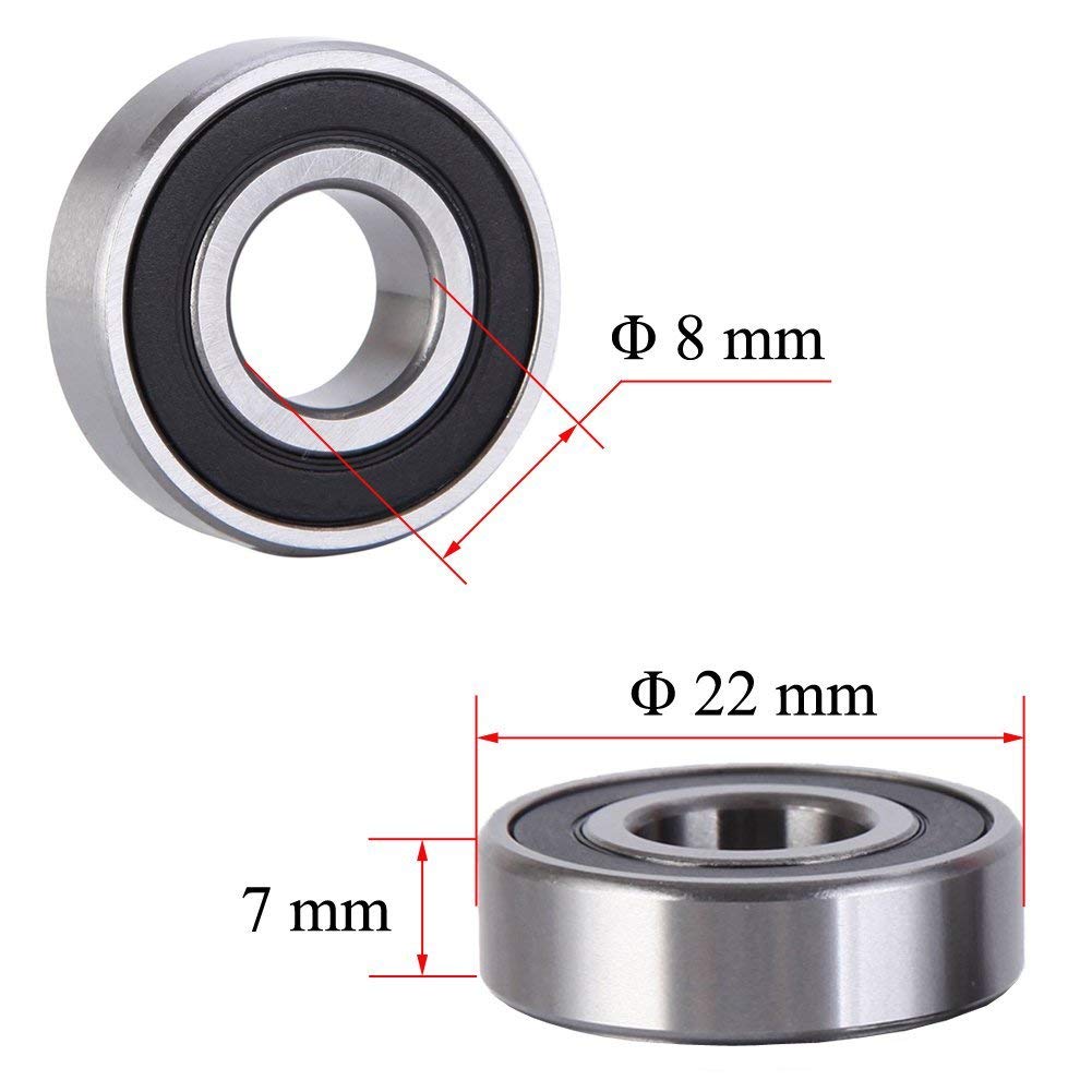 608RS (8x22x7mm) Ball Bearings Metal Double Shielded Radial Ball Bearings | 3D Printer or Robotics or DIY Projects or Wheelchair Wheel