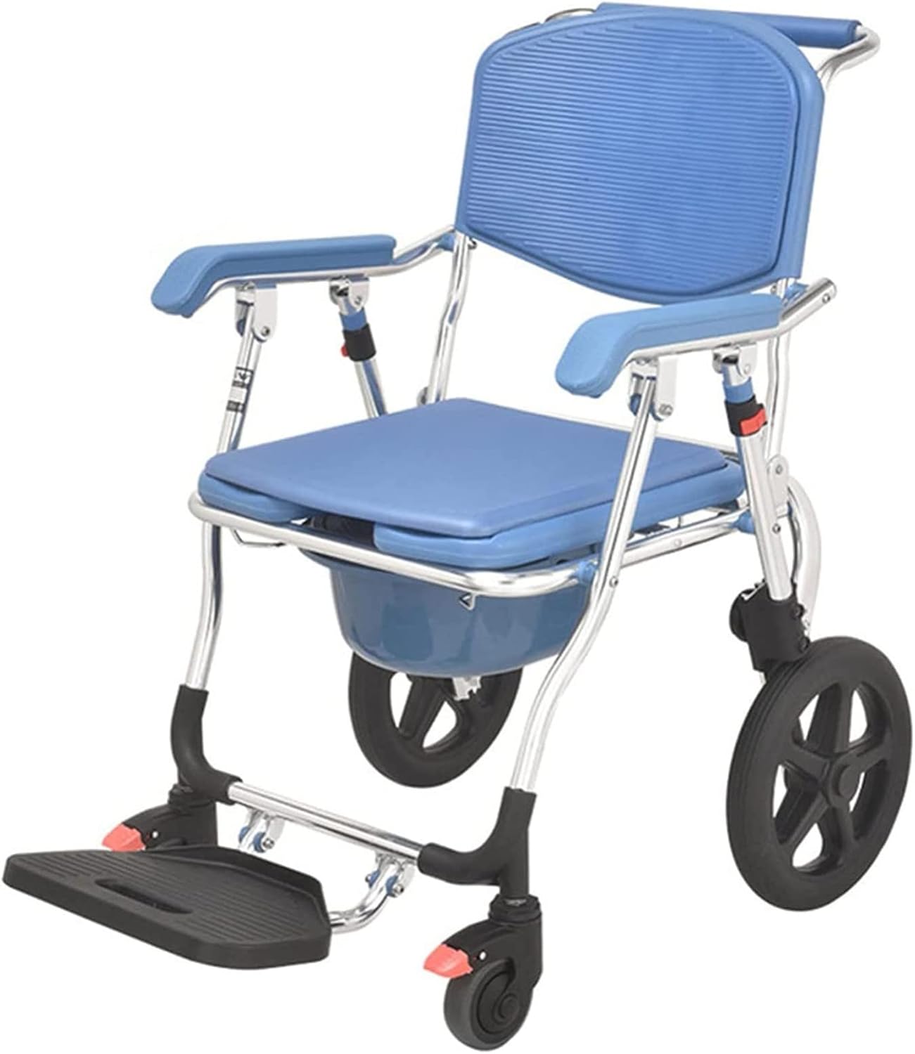 Multipurpose 3-in-1 Folding Bedside Commode Shower Chair with Footrest, Soft Cushion Backrest, Locking Wheels | Medical Rolling Bathroom/Toilet Transport Wheelchair for Elderly and Seniors