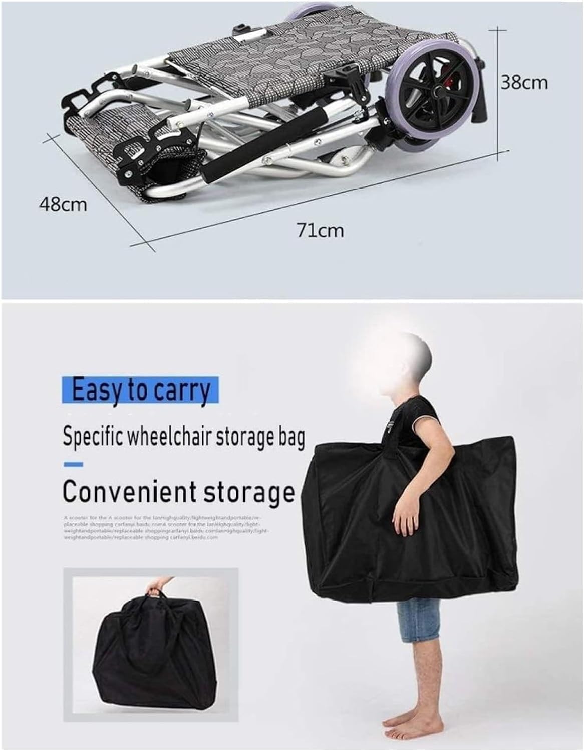 Ultralightweight Compact Foldable Portable Aluminum Transit Wheelchair With Travelling Carry Bag - Flip Up Footrests & Armrests | Attendant Propelled With Brake For Adults, Elderly & Children