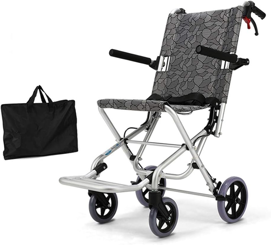 Ultralightweight Compact Foldable Portable Aluminum Transit Wheelchair With Travelling Carry Bag - Flip Up Footrests & Armrests | Attendant Propelled With Brake For Adults, Elderly & Children