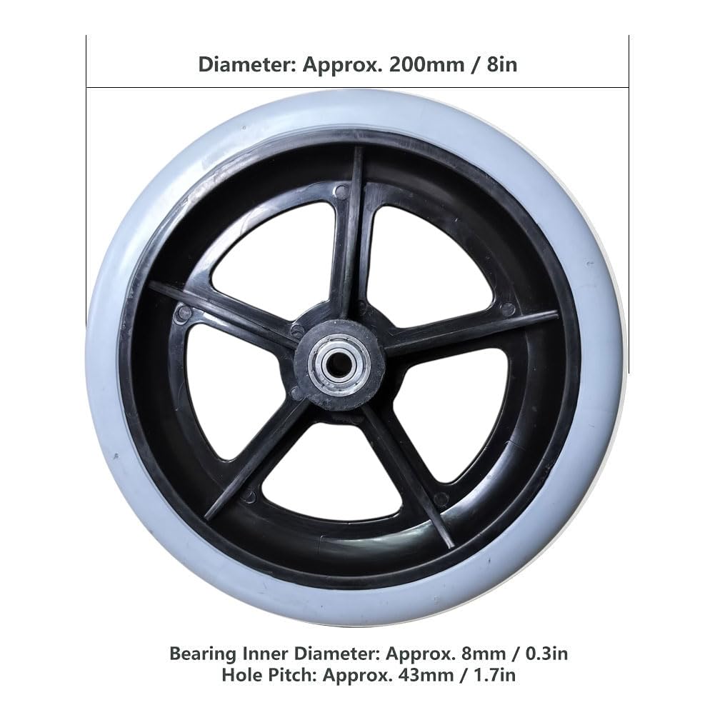 eOnekart Premium Imported 8 Inch Front Caster PU Wheel Replacement for Wheelchair With Bearing - Grey (Pack of 1)