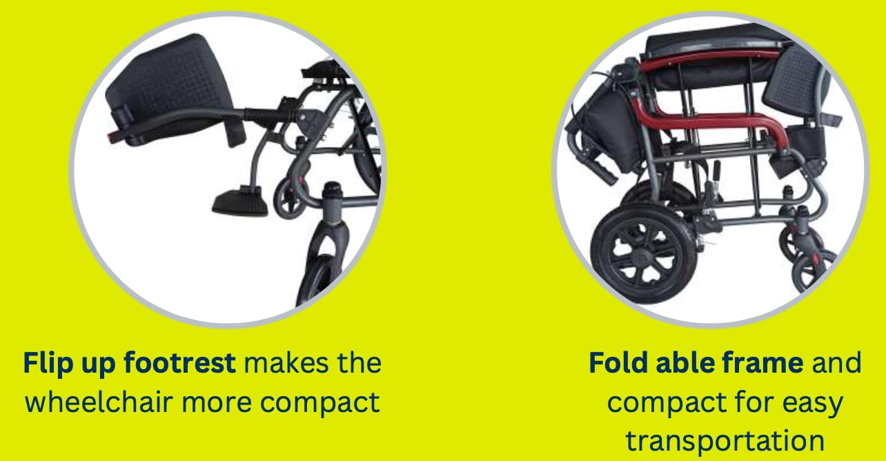 Karma Ryder 6 MWC-AR FR-F12 Lightweight Folding Wheelchair for Easy Compact Mobility | MS Frame | Flip Up Arm Rest & Footrest | Ergonomic Comfortable Seating | Attendant Brake