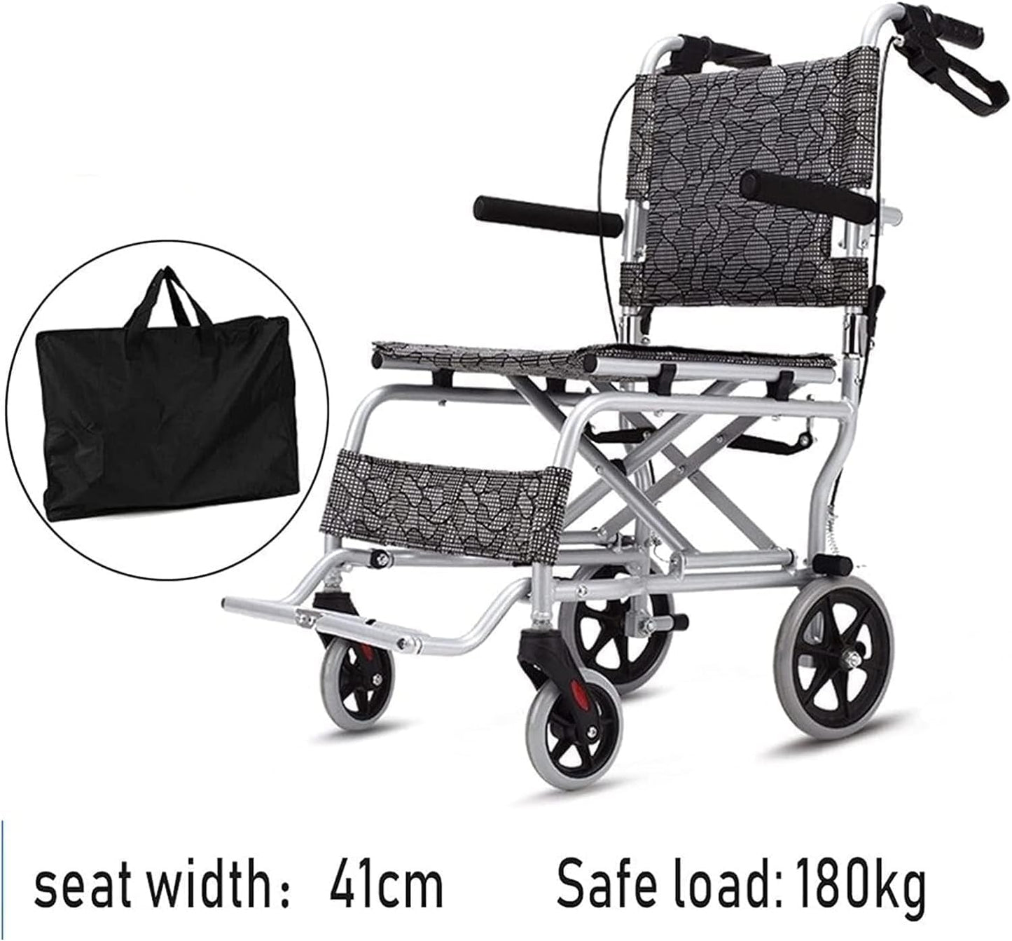 Ultralightweight Compact Foldable Portable Aluminum Transit Wheelchair With Travelling Carry Bag - Flip Up Footrests & Armrests | Attendant Propelled With Brake For Adults, Elderly & Children