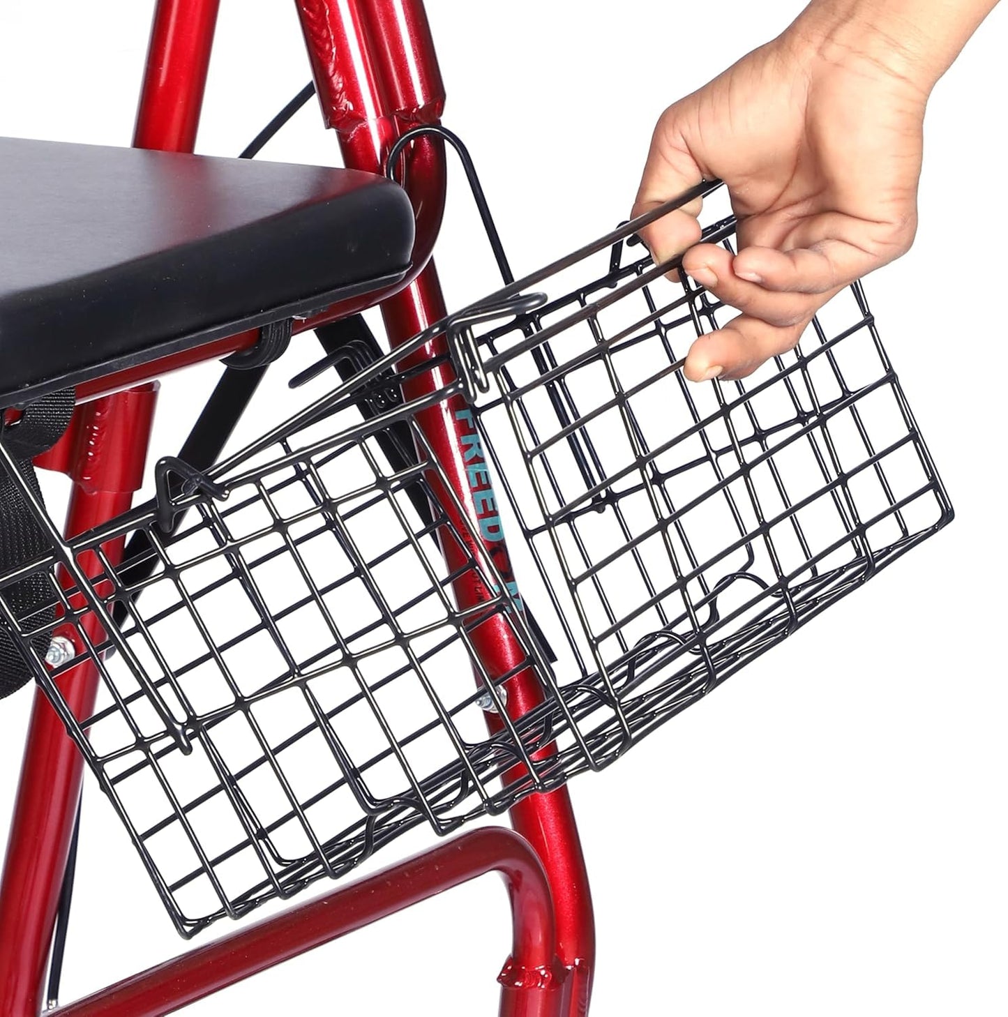 eOnekart Lightweight Foldable Height Adjustable Aluminum Steel Dual Use Rollator Walker with Seat & Removable Basket Weight Capacity 110 kg | Walker For Elderly Seniors Handicap Old People & Patients