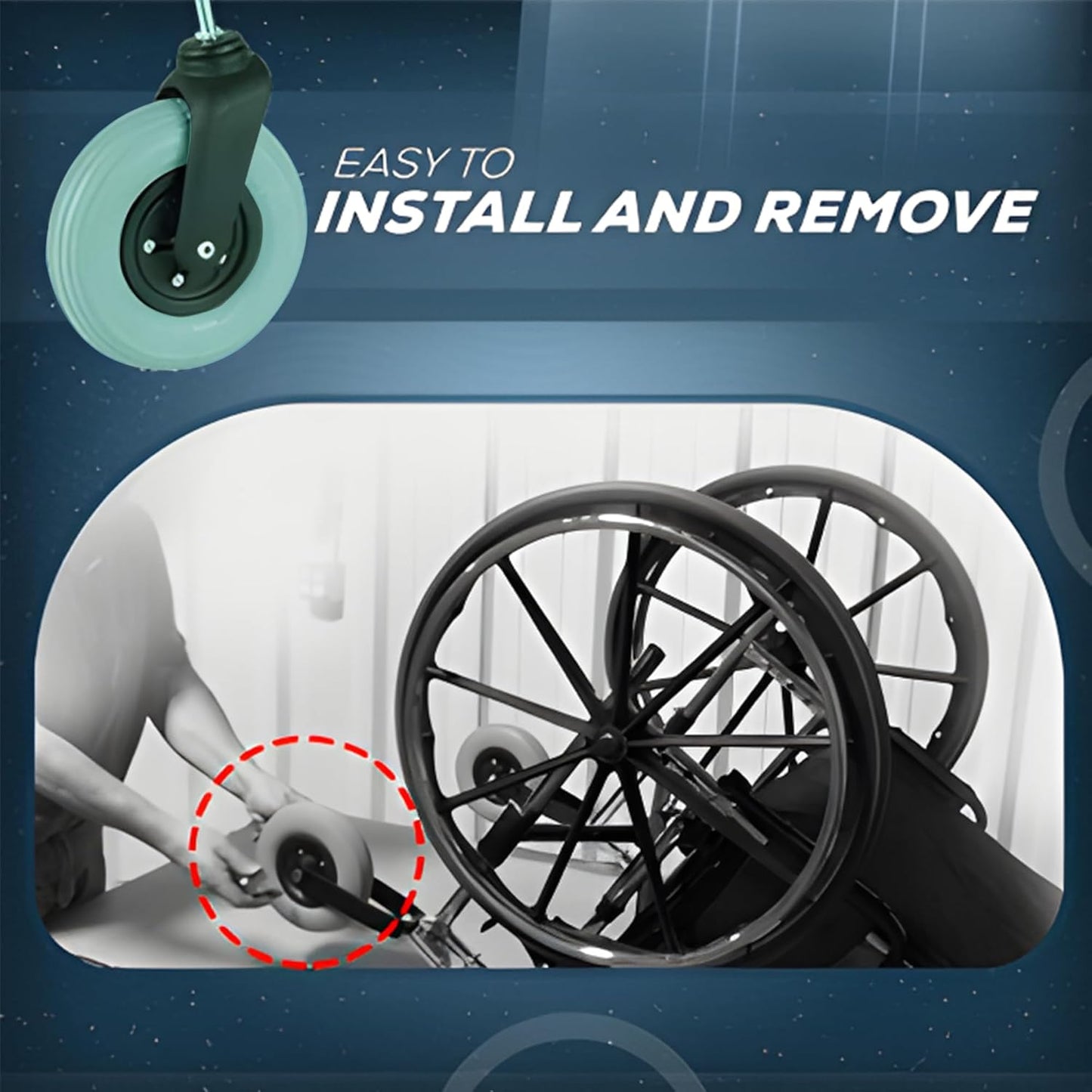 8 Inch (200×50) Front Caster Wheel for Electric Wheelchair With Bearing (Pack of 2) - Grey