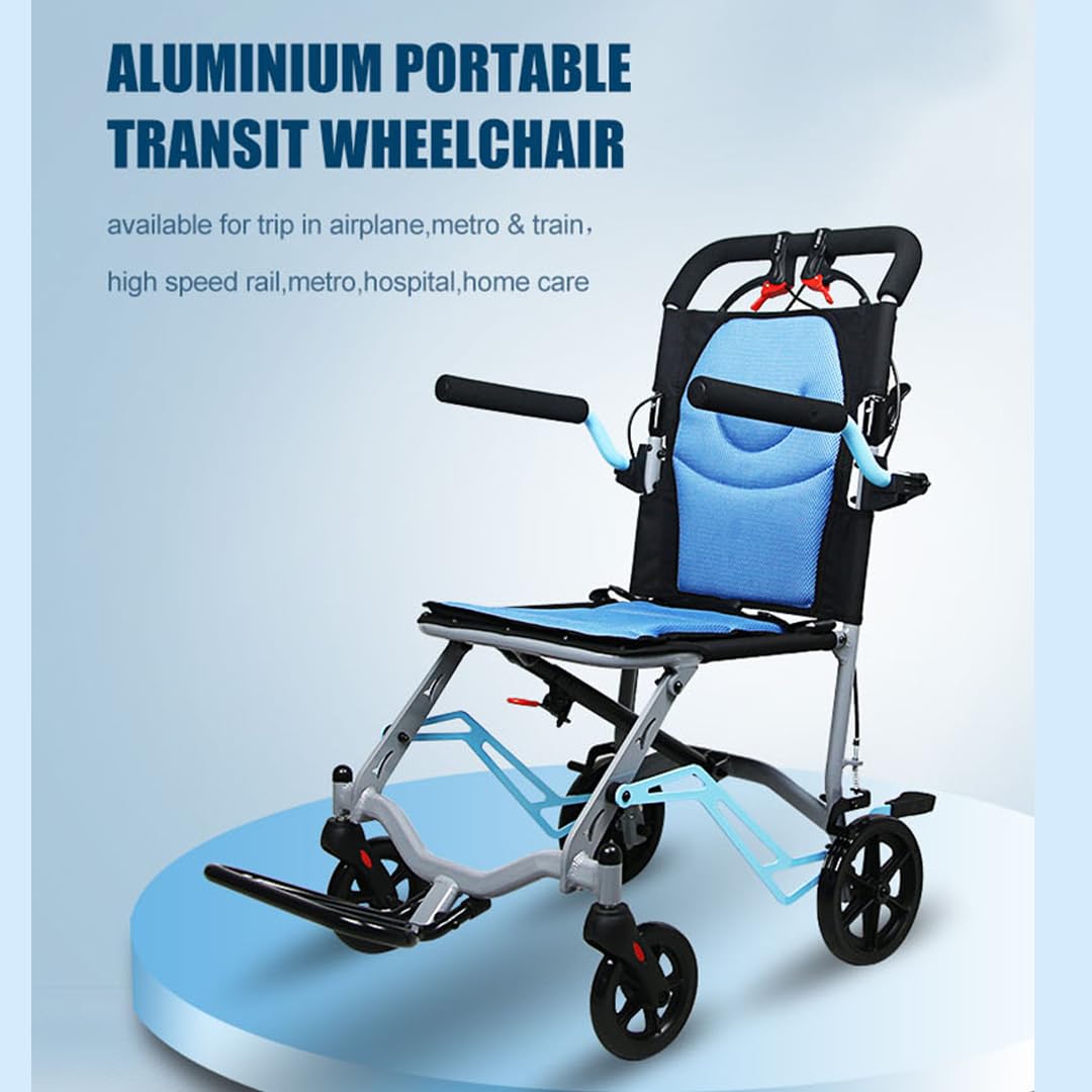 Airplane Transit Wheelchair | Lightweight Aluminium Portable Transport Chair | Half-folding Backrest | Flip-up Leg Rest