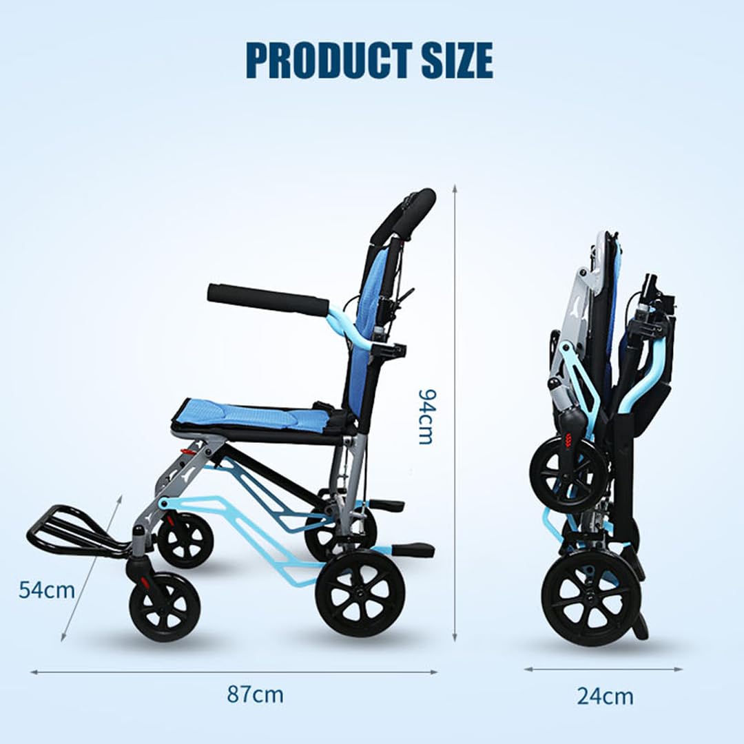 Airplane Transit Wheelchair | Lightweight Aluminium Portable Transport Chair | Half-folding Backrest | Flip-up Leg Rest