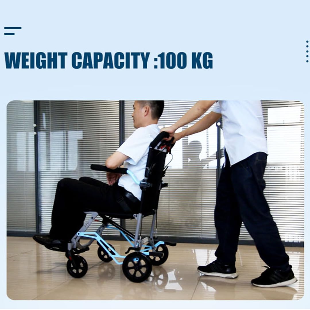 Airplane Transit Wheelchair | Lightweight Aluminium Portable Transport Chair | Half-folding Backrest | Flip-up Leg Rest