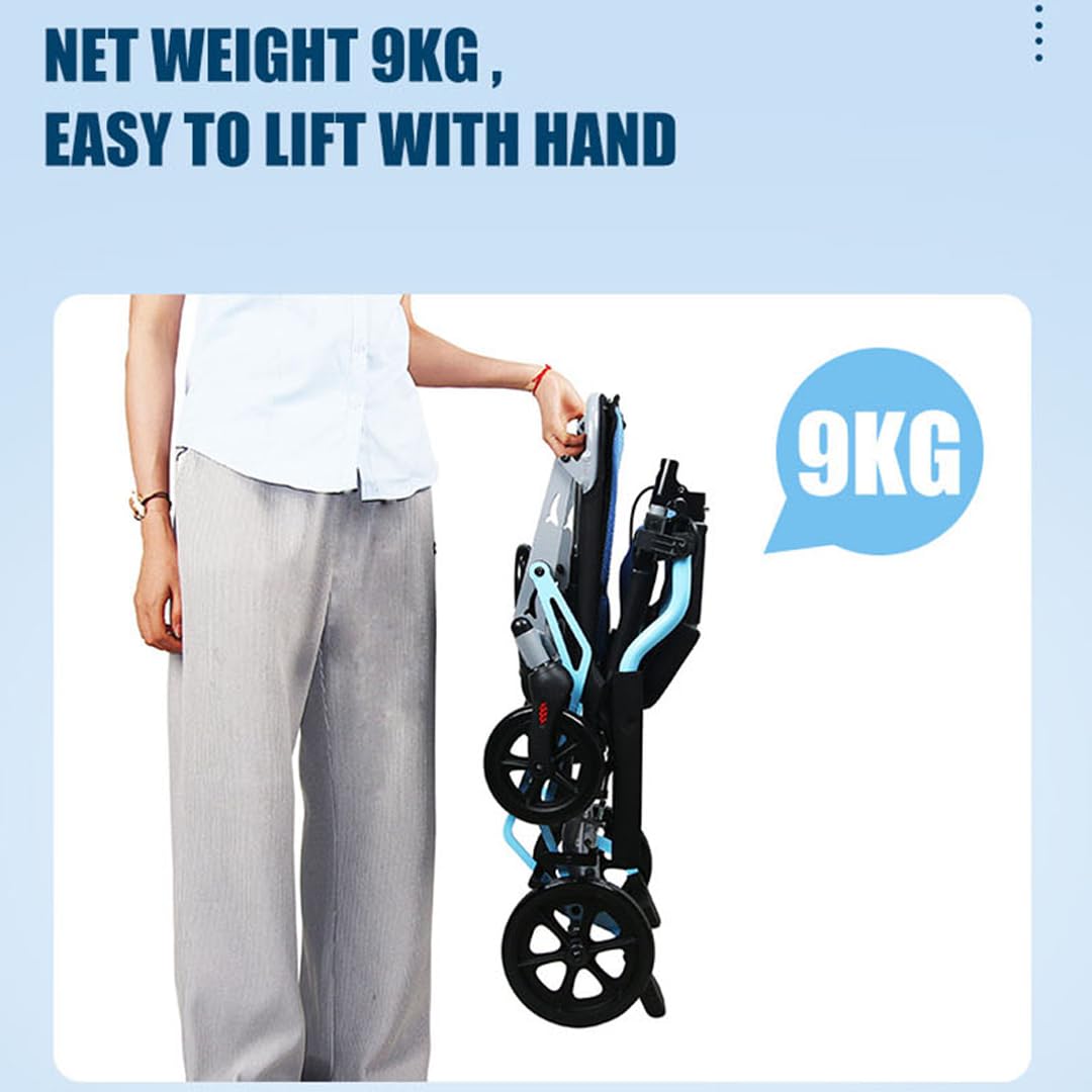 Airplane Transit Wheelchair | Lightweight Aluminium Portable Transport Chair | Half-folding Backrest | Flip-up Leg Rest