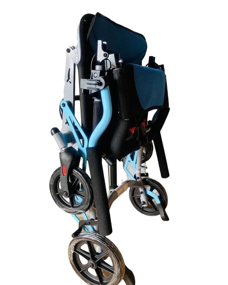 Airplane Transit Wheelchair | Lightweight Aluminium Portable Transport Chair | Half-folding Backrest | Flip-up Leg Rest