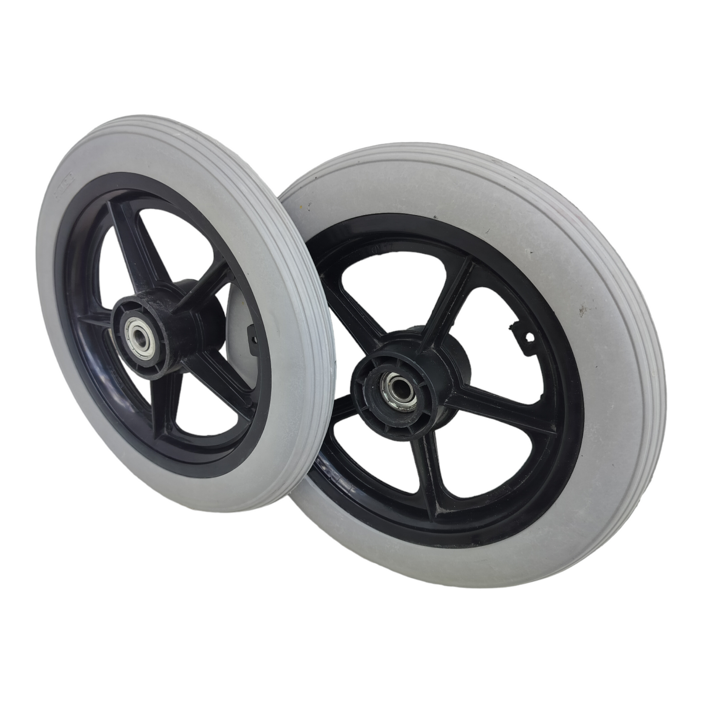 eOnekart 12 Inch Rear PU Hub PVC Wheel Replacement for Wheelchair With Bearing | Puncture Proof Solid Tire | Grey (Pack of 2)