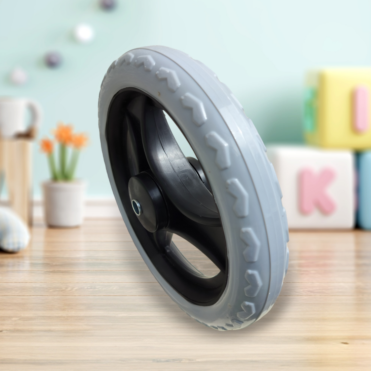 Premium Imported 8 Inch Front Caster Solid PU Wheel Replacement for Wheelchair With Bearing - Grey (Pack of 1)
