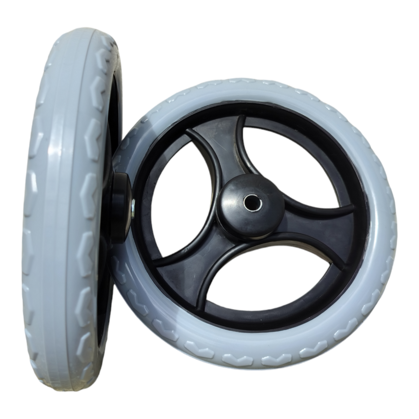 Premium Imported 8 Inch Front Caster Solid PU Wheel Replacement for Wheelchair With Bearing - Grey (Pack of 2)