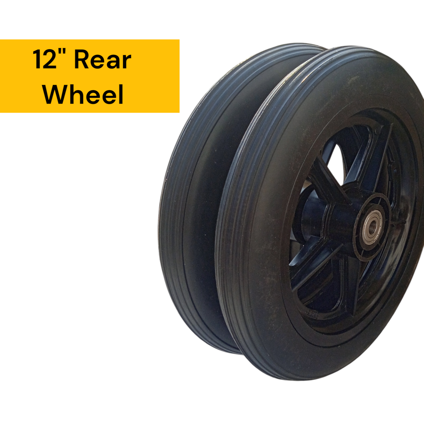 eOnekart 12 Inch Rear PU Hub PVC Wheel Replacement for Wheelchair With Bearing | Puncture Proof Solid Tire | Black (Pack of 2)