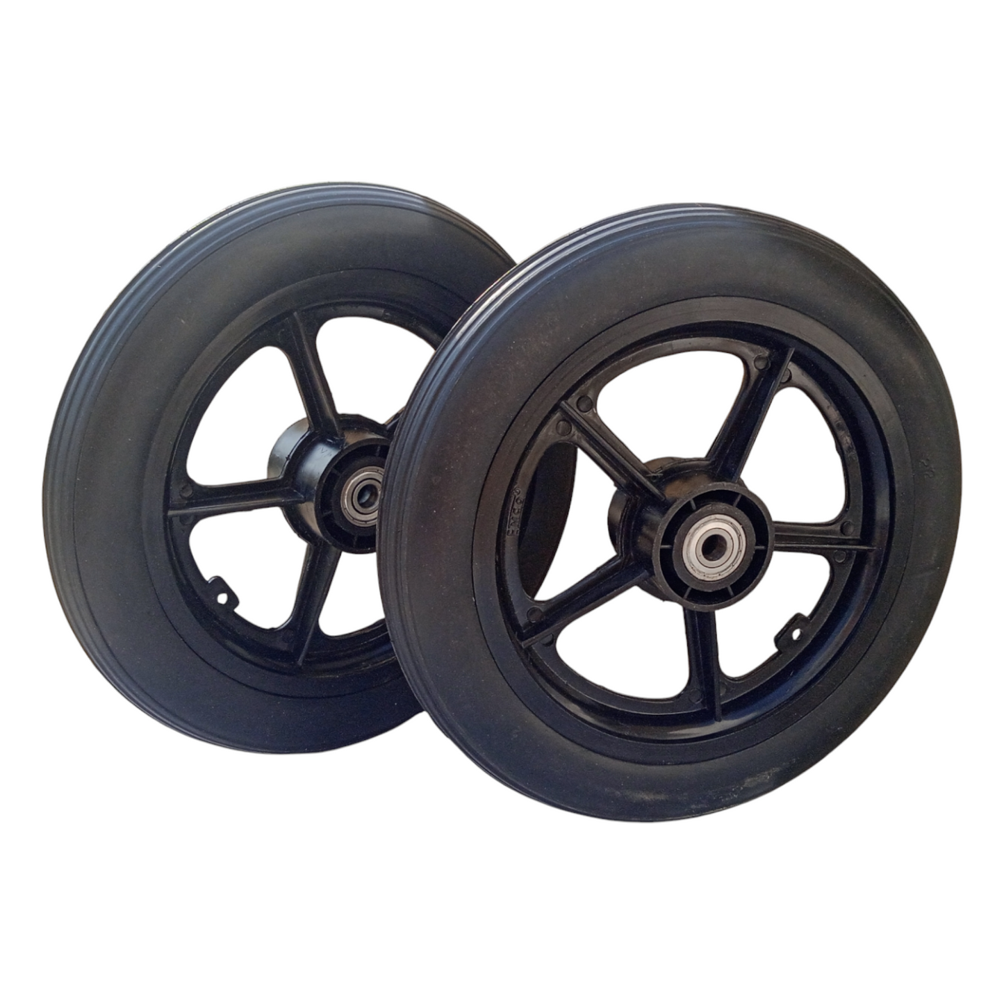 eOnekart 12 Inch Rear PU Hub PVC Wheel Replacement for Wheelchair With Bearing | Puncture Proof Solid Tire | Black (Pack of 2)