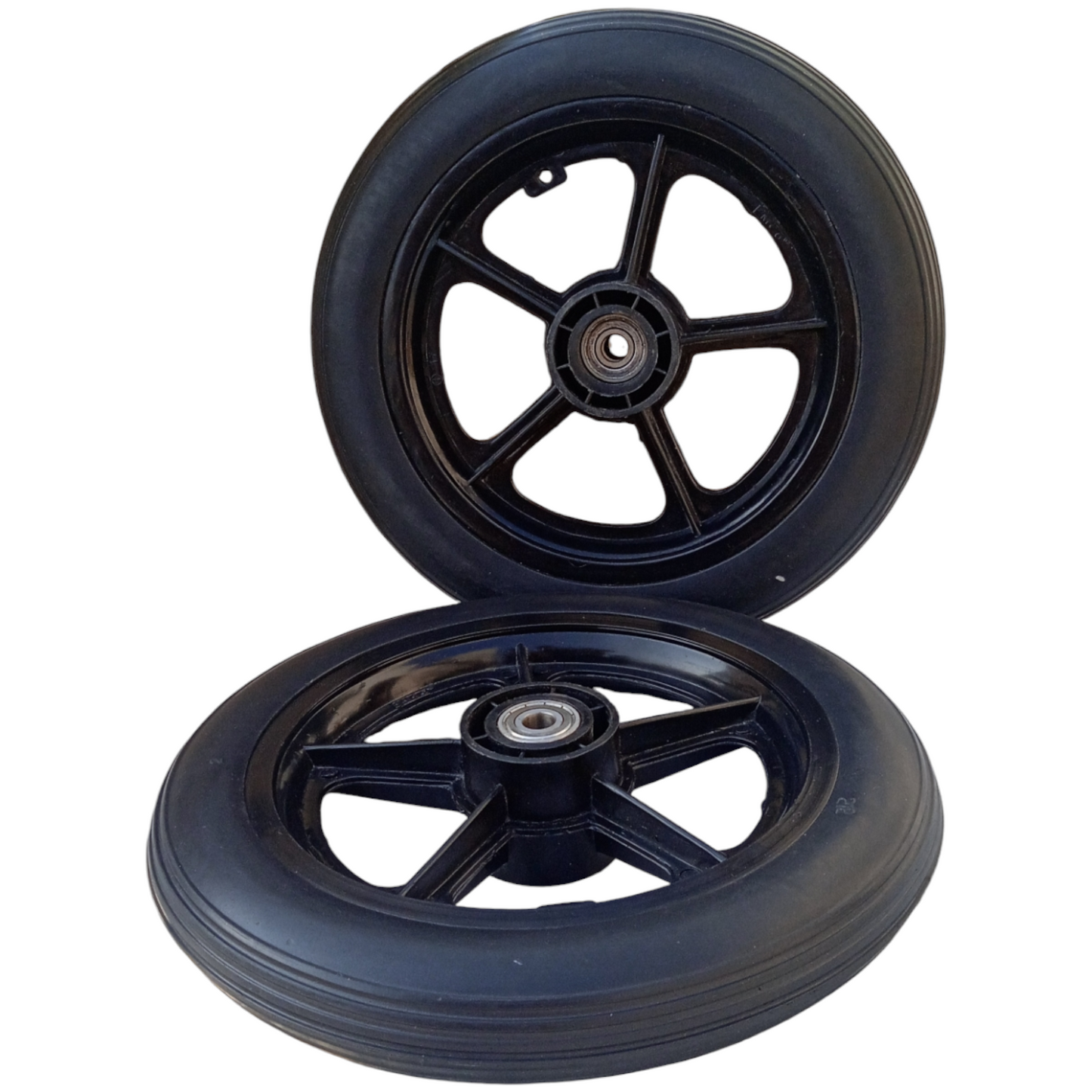 eOnekart 12 Inch Rear PU Hub PVC Wheel Replacement for Wheelchair With Bearing | Puncture Proof Solid Tire | Black (Pack of 2)