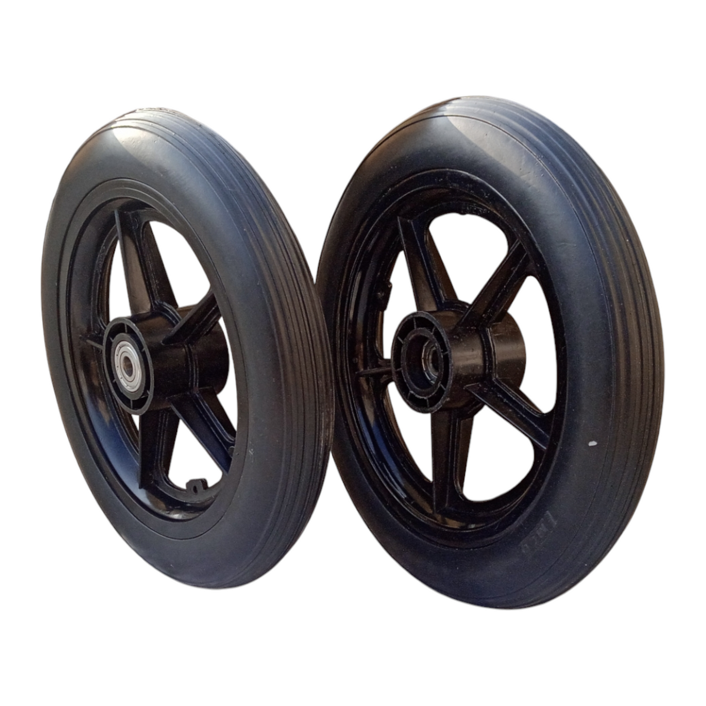 eOnekart 12 Inch Rear PU Hub PVC Wheel Replacement for Wheelchair With Bearing | Puncture Proof Solid Tire | Black (Pack of 2)