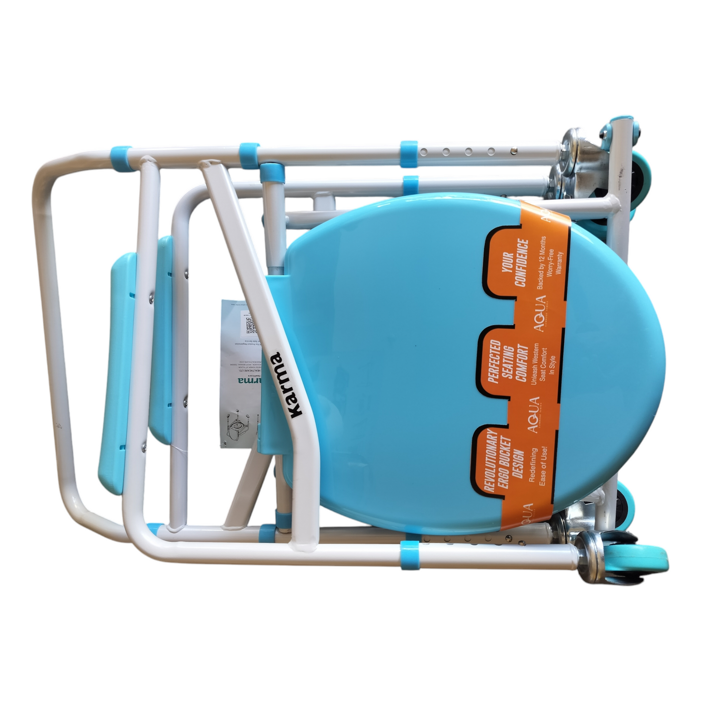 Karma Aqua-5 Bedside Commode With Wheel Chair for Adult Patient for Home Hospitals Clinics I Weight Capacity Upto 120kg I Height Adjustable I Foldable Toilet Seat - Blue