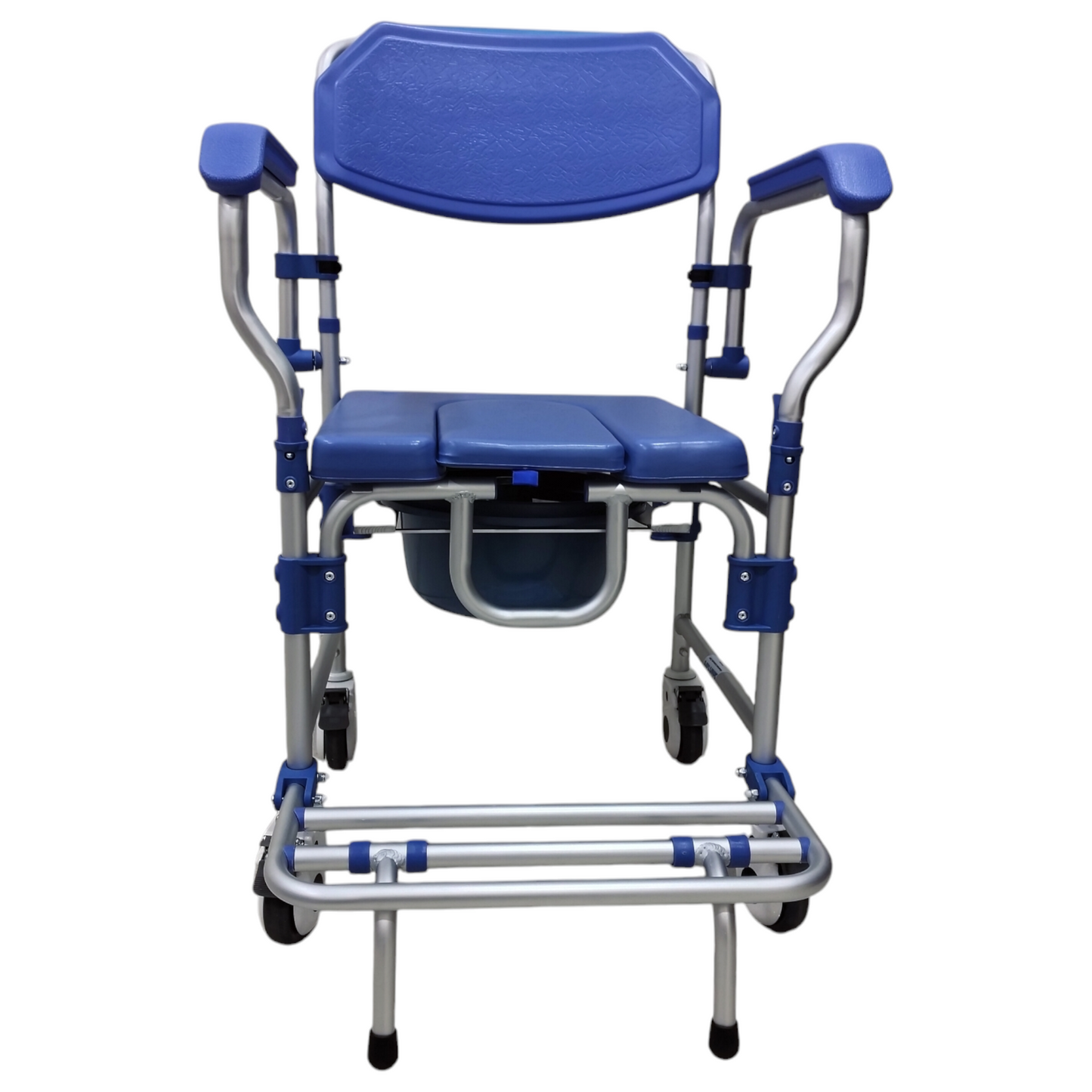 Aluminum Rolling Shower Commode Chair With 4" Castor Locking Wheels | Soft Padded U-Cut Seat | Lightweight Bathroom/Toilet Wheelchair With Bucket, Armrest, Footrest for Elderly & Seniors