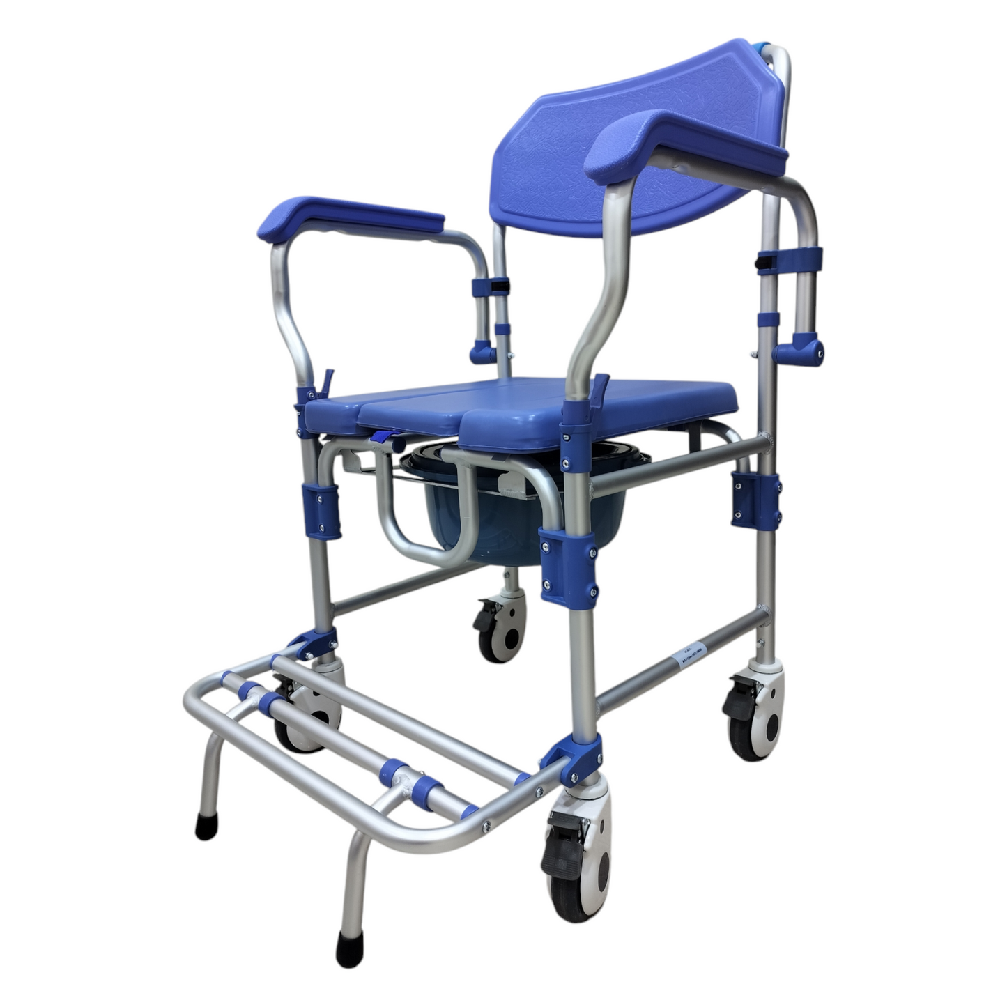 Aluminum Rolling Shower Commode Chair With 4" Castor Locking Wheels | Soft Padded U-Cut Seat | Lightweight Bathroom/Toilet Wheelchair With Bucket, Armrest, Footrest for Elderly & Seniors