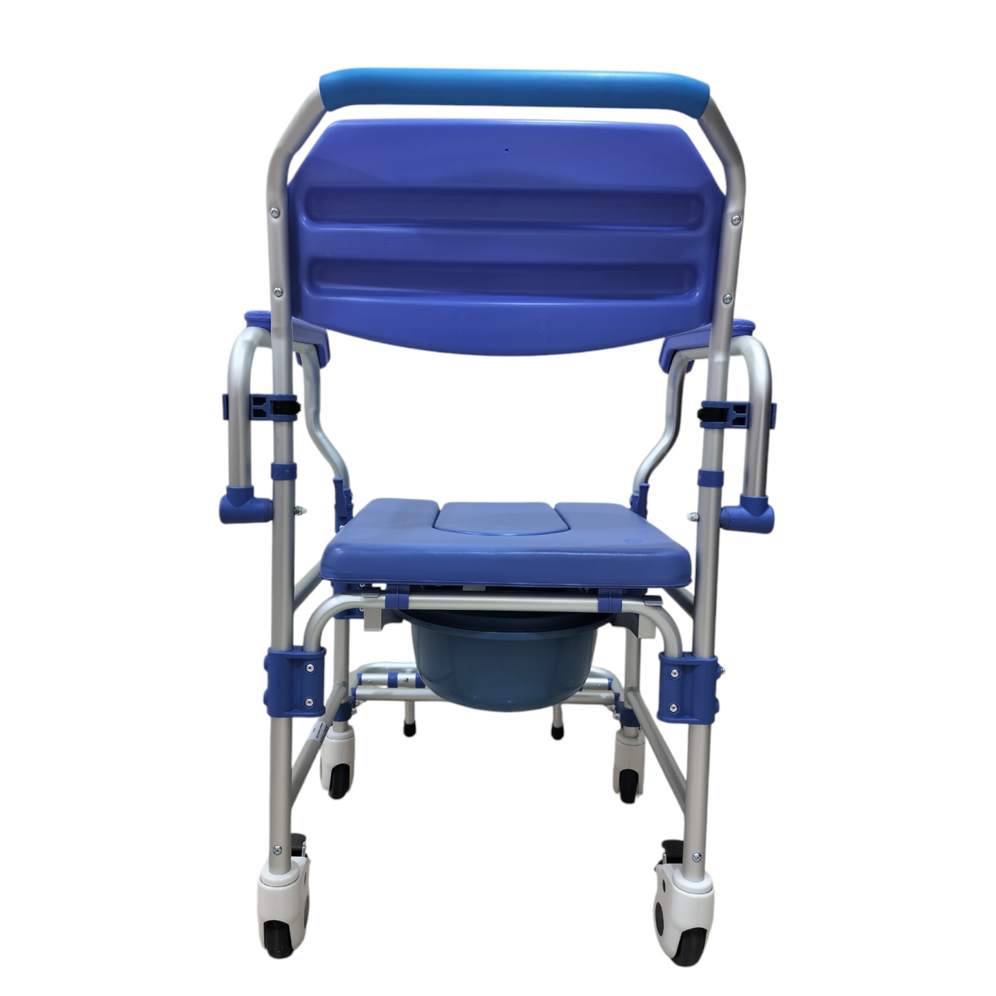 Aluminum Rolling Shower Commode Chair With 4" Castor Locking Wheels | Soft Padded U-Cut Seat | Lightweight Bathroom/Toilet Wheelchair With Bucket, Armrest, Footrest for Elderly & Seniors