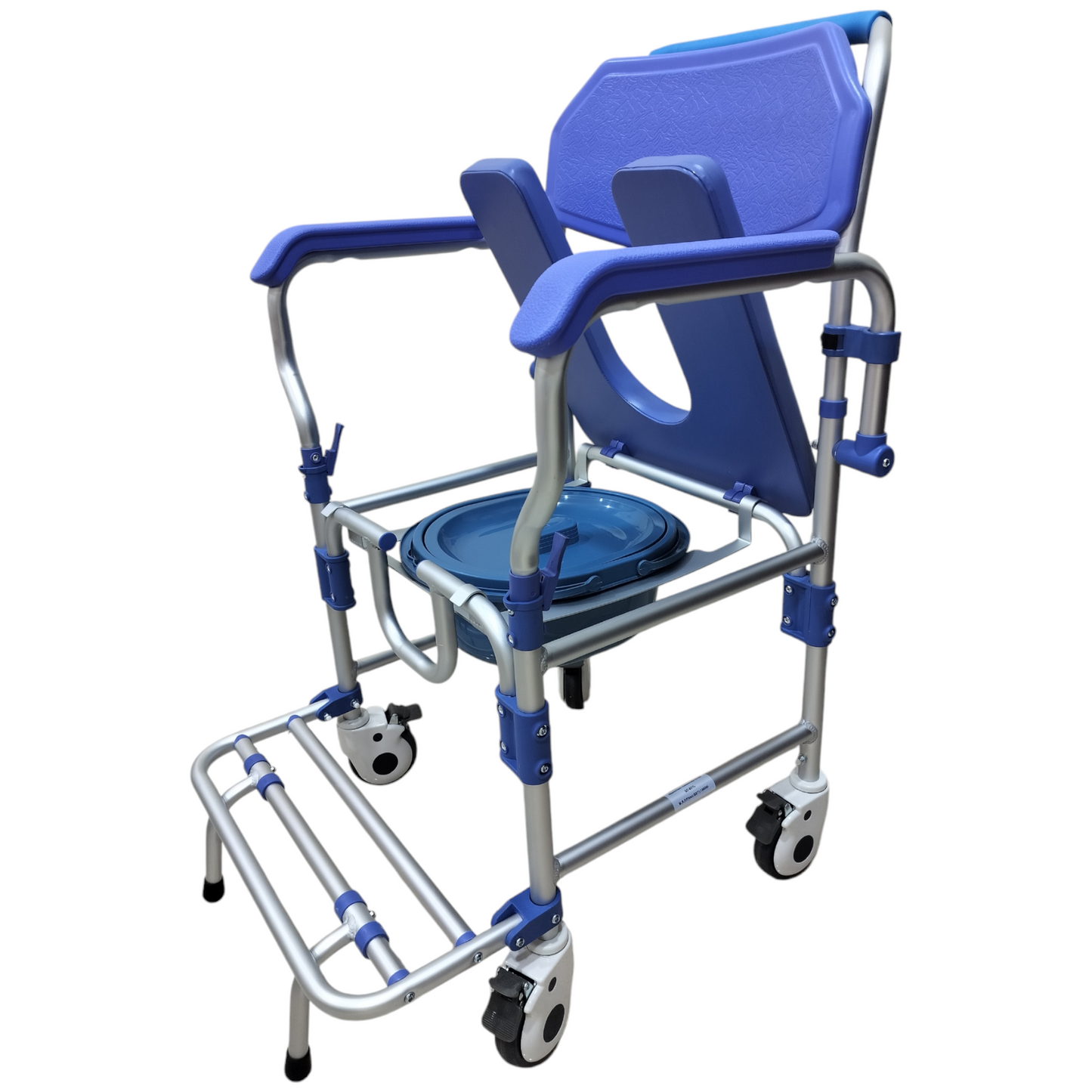 Aluminum Rolling Shower Commode Chair With 4" Castor Locking Wheels | Soft Padded U-Cut Seat | Lightweight Bathroom/Toilet Wheelchair With Bucket, Armrest, Footrest for Elderly & Seniors