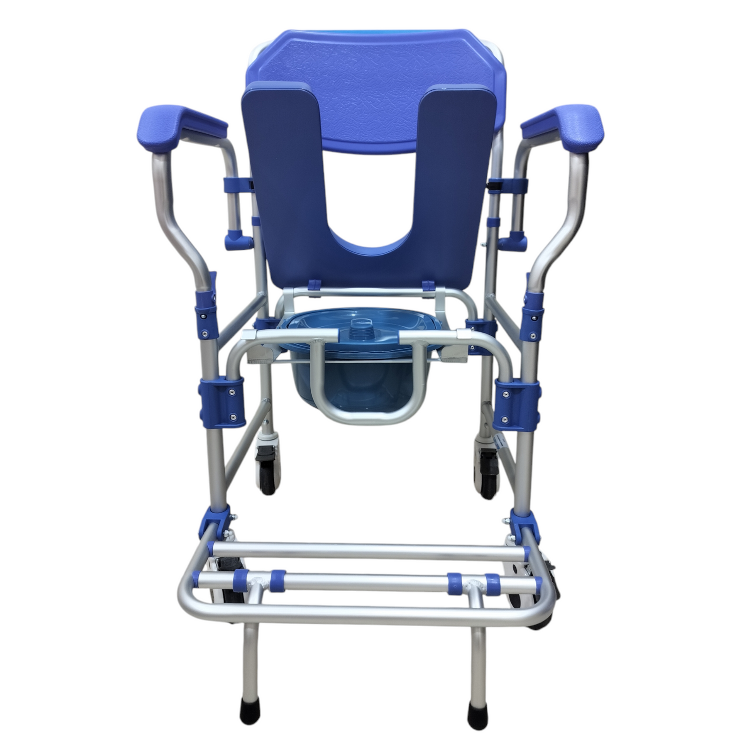 Aluminum Rolling Shower Commode Chair With 4" Castor Locking Wheels | Soft Padded U-Cut Seat | Lightweight Bathroom/Toilet Wheelchair With Bucket, Armrest, Footrest for Elderly & Seniors
