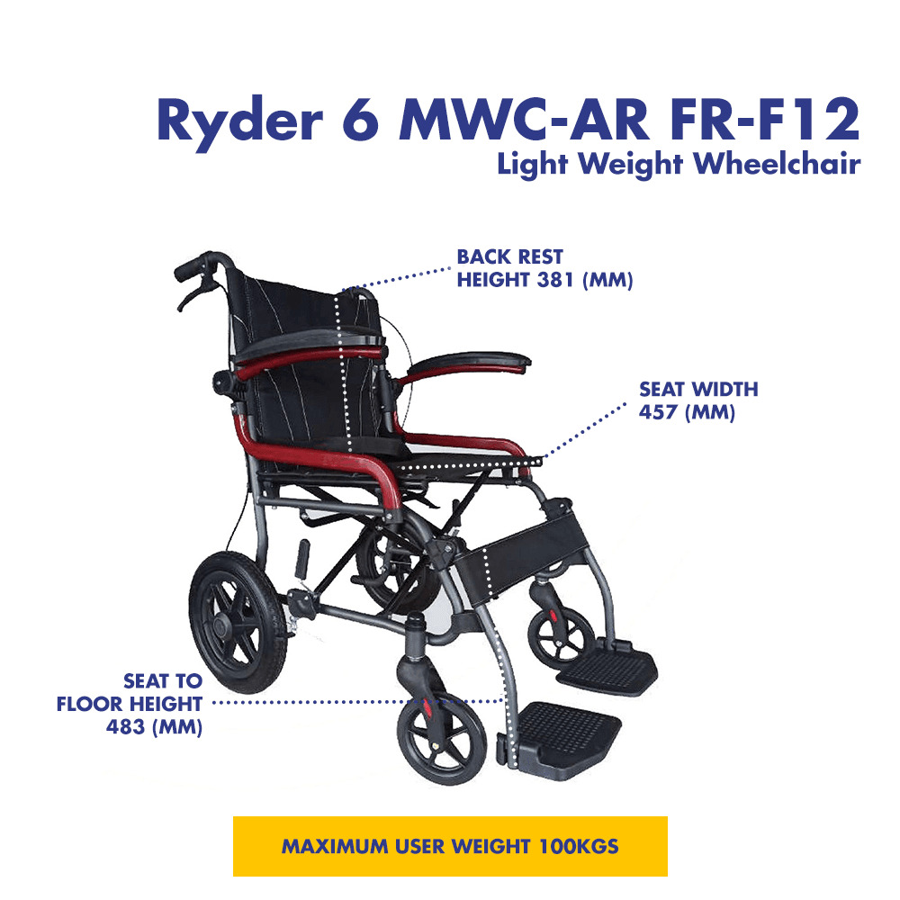 Karma Ryder 6 MWC-AR FR-F12 Lightweight Folding Wheelchair for Easy Compact Mobility | MS Frame | Flip Up Arm Rest & Footrest | Ergonomic Comfortable Seating | Attendant Brake