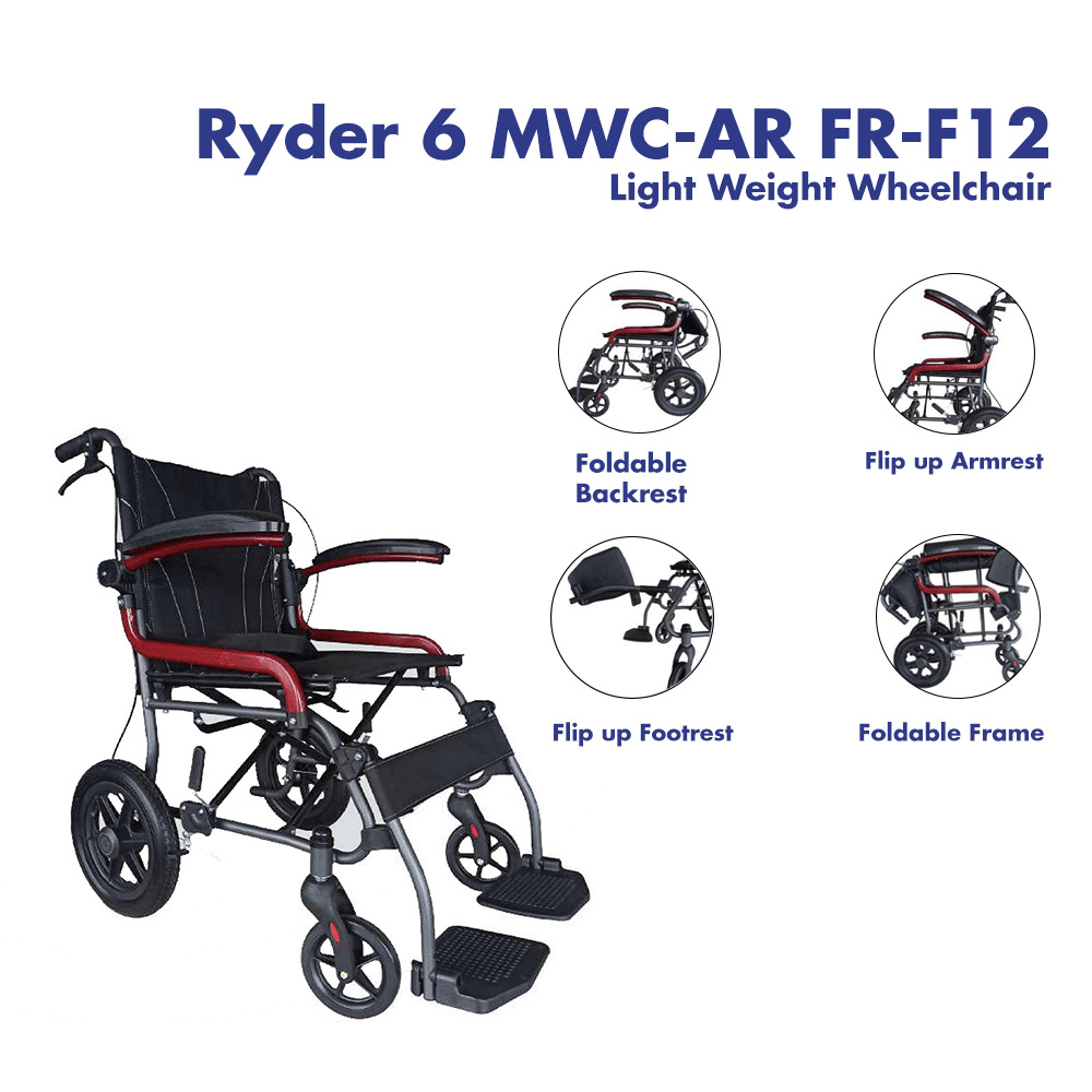 Karma Ryder 6 MWC-AR FR-F12 Lightweight Folding Wheelchair for Easy Compact Mobility | MS Frame | Flip Up Arm Rest & Footrest | Ergonomic Comfortable Seating | Attendant Brake