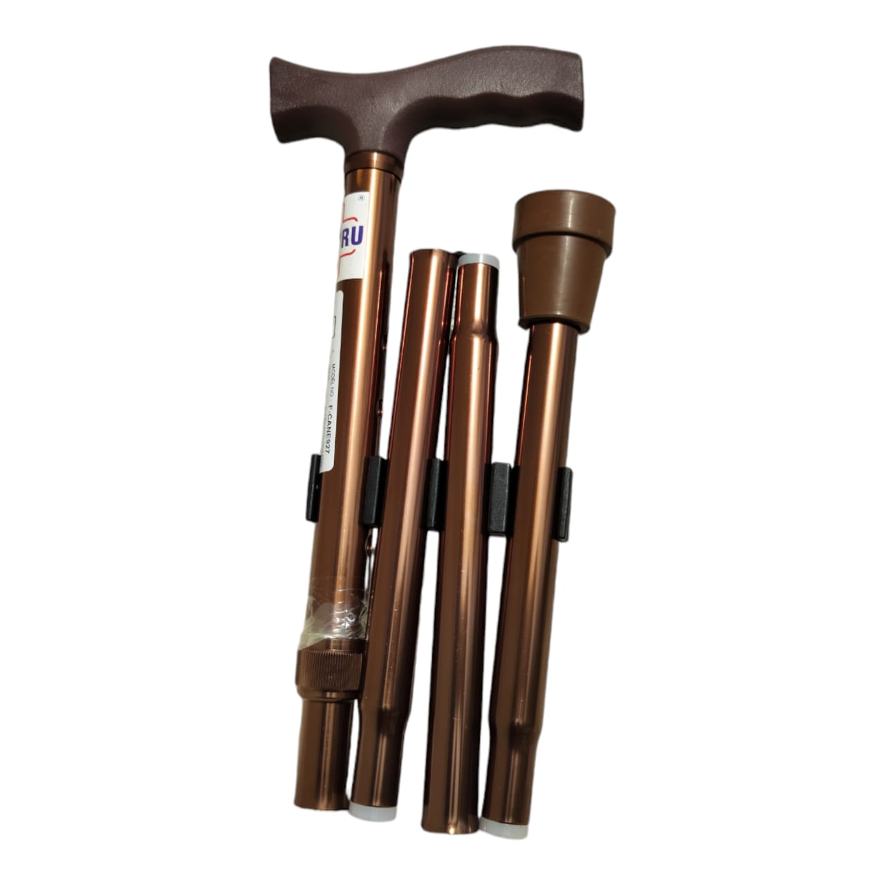 4 Folding Lightweight Portable Aluminium Walking Stick (F-CANE927) Height Adjustable Non-Slip for Old Age Men & Women (Chocolate)