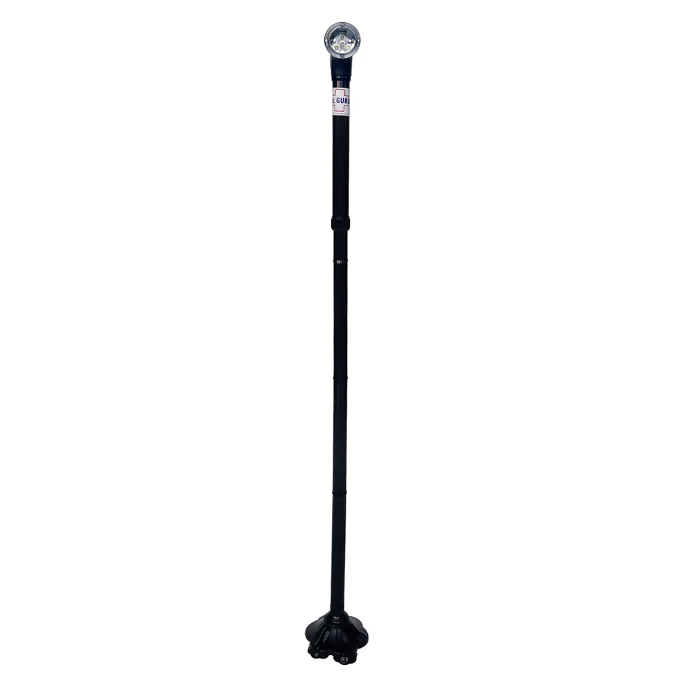 3 Folding 4-Leg Vaccume Base with LED Torch Aluminium Black Lightweight Walking Stick (Cane 1000)