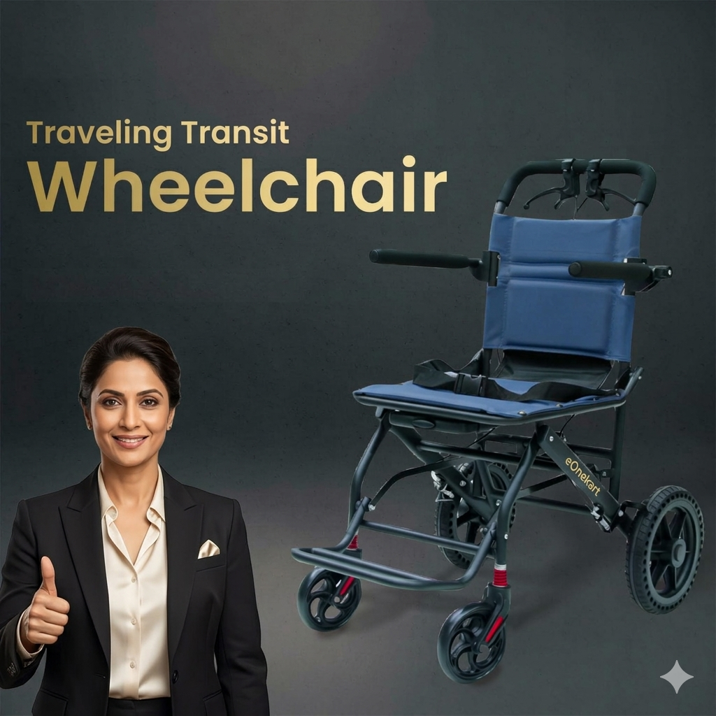 Ultra-Lightweight Foldable Transit Wheelchair with Mild Steel Frame, Flip-Up Armrest & Leg Rest, Attendant Brakes, Safety Belt, Back Pocket & Carry Bag for Travel & Daily Use