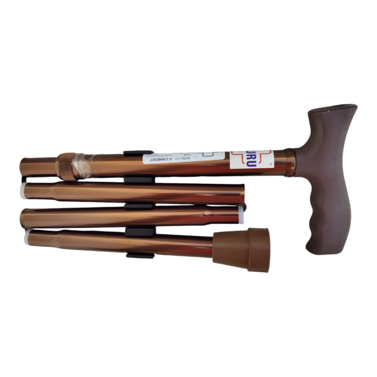4 Folding Lightweight Portable Aluminium Walking Stick (F-CANE927) Height Adjustable Non-Slip for Old Age Men & Women (Chocolate)