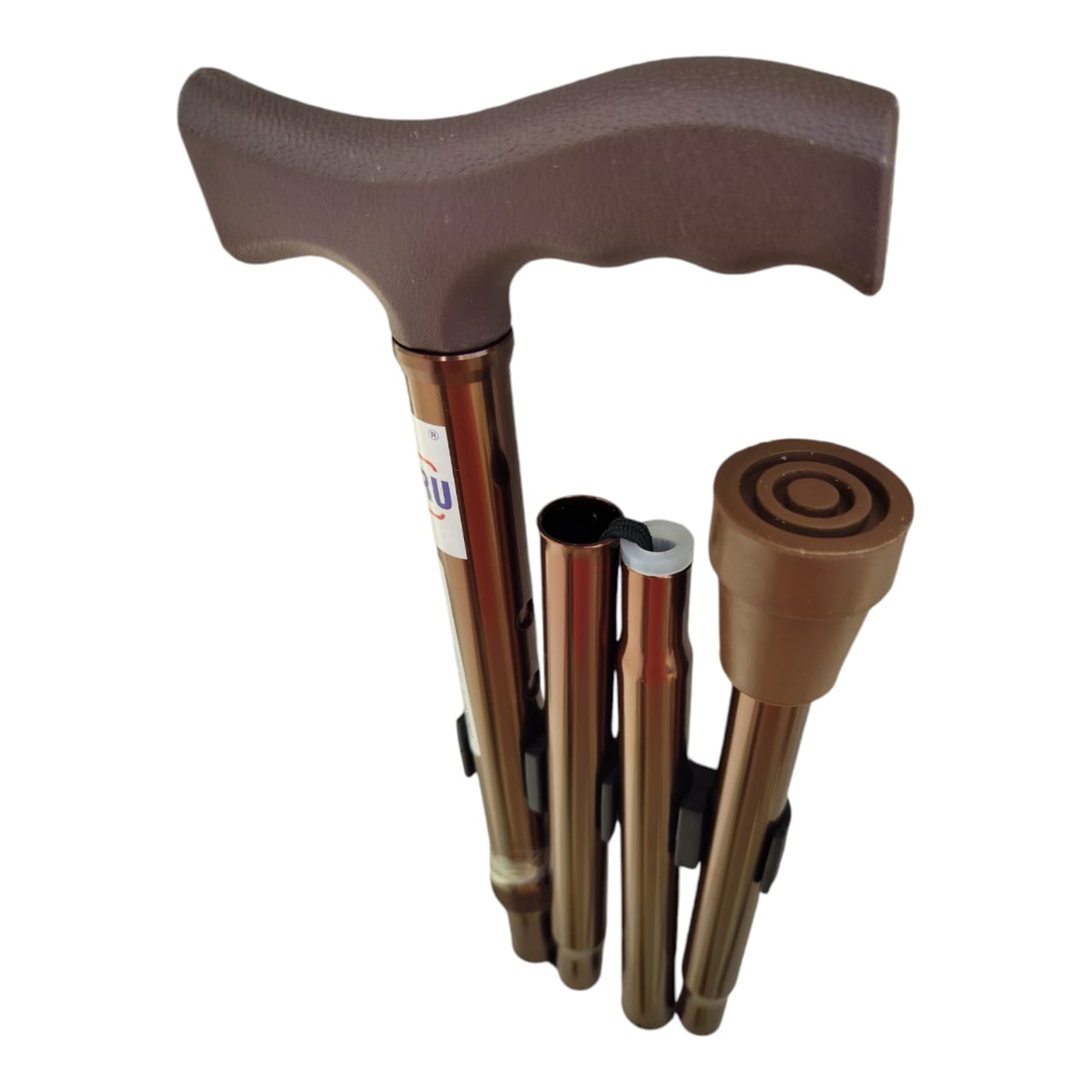 4 Folding Lightweight Portable Aluminium Walking Stick (F-CANE927) Height Adjustable Non-Slip for Old Age Men & Women (Chocolate)