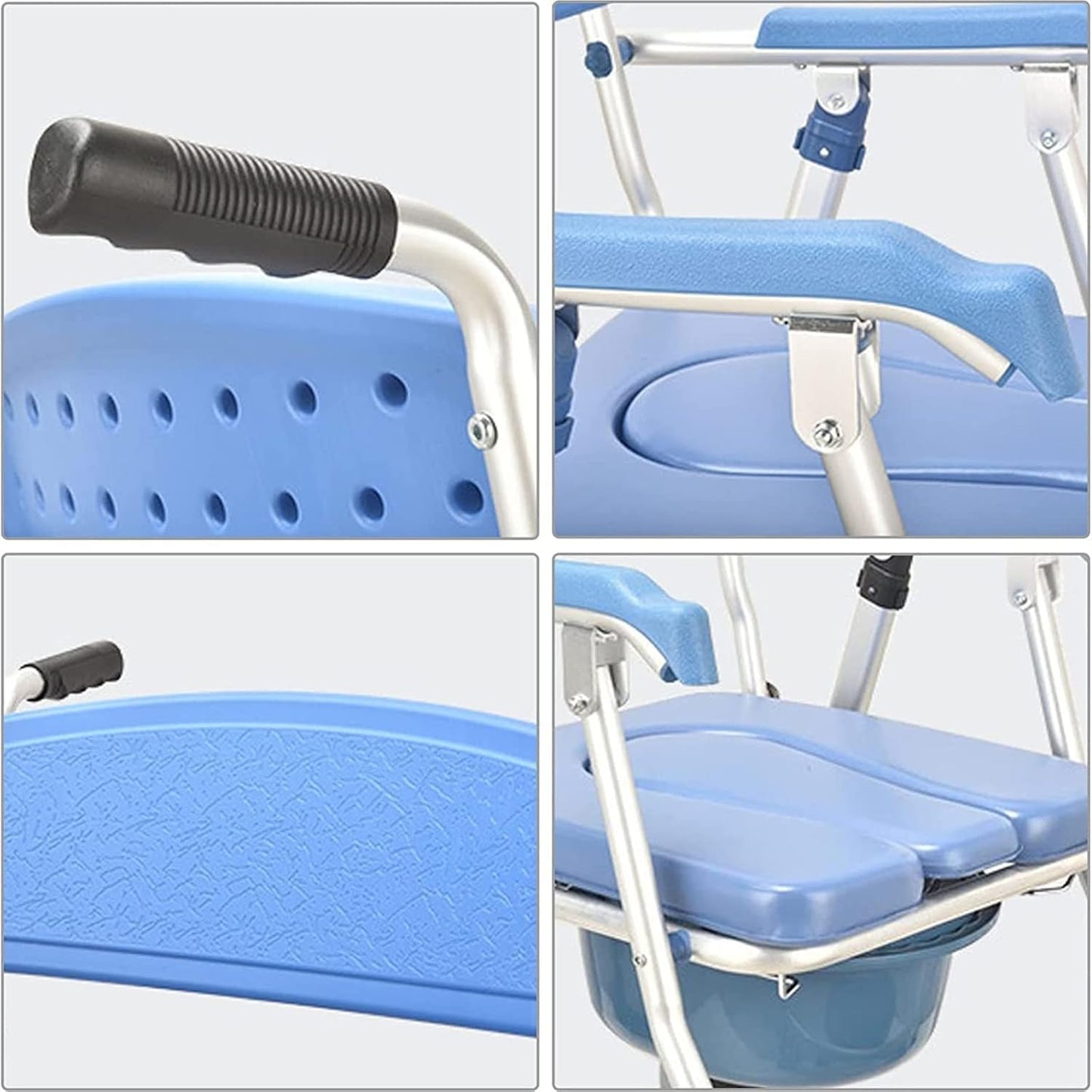 Multipurpose 4-in-1 Folding Bedside Commode Shower Wheelchair With Bucket, Armrest, Footrest & Padded Cushion | Rolling Bathroom/toilet Transport Chair Locking Wheels for Elderly and Seniors