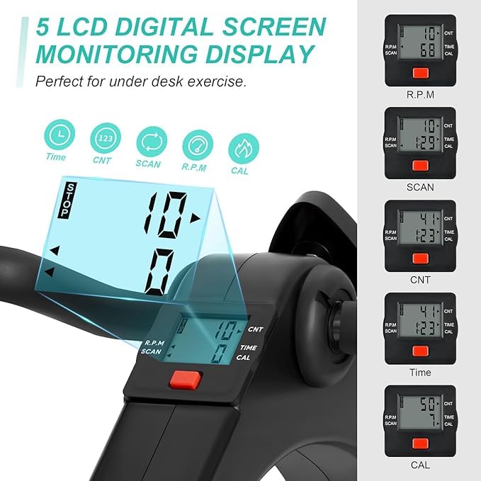 eOnekart Mini Cycle Pedal Exerciser with Fixing Strap | Foldable & Portable | Adjustable Resistance | Digital Display | Leg & Arm Workout Machine for Seniors, Home Physiotherapy & Light Exercise