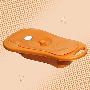 eOnekart Unisex Polypropylene Bed Pan I-25 with Lid – Full Size Adult Bedpan for Men & Women | Durable Leakproof Portable Bed Pan for Elderly, Patients & Bedridden Care | Easy Clean Medical Bedpan (Orange)