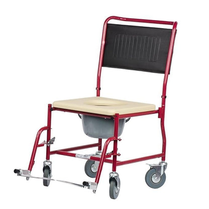 Rolling Commode Chair With Locking System Wheel With Commode Pot | Western Toilet & Portable Use | Removable Footrest | Flip-down Armrest (Seat Lift | Foldable Frame)