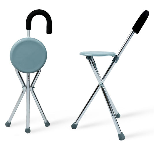 eOnekart Folding Walking Stick with Seat – Lightweight Portable Walking Cane Chair for Seniors, Adults & Outdoor Use | Adjustable Height, Aluminum Frame, Non-Slip Tripod Base, Travel & Rest Support