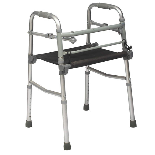 Aluminium Height Adjustable Folding Walker With Seat | Lightweight Portable | Handle Grip | Easy to Use