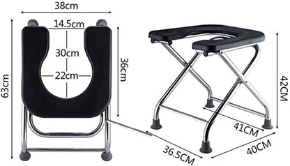 Black Imported Foldable Stainless Steel Shower Commode Stool | Bedside Commode Chair Toilet Comfortable For Elderly Pregnant Women, Senior & Disabled Patients