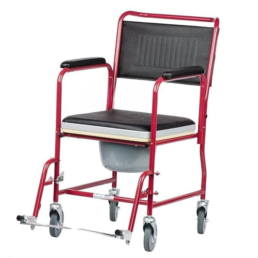 Rolling Commode Chair With Locking System Wheel With Commode Pot | Western Toilet & Portable Use | Removable Footrest | Flip-down Armrest (Seat Lift | Foldable Frame)