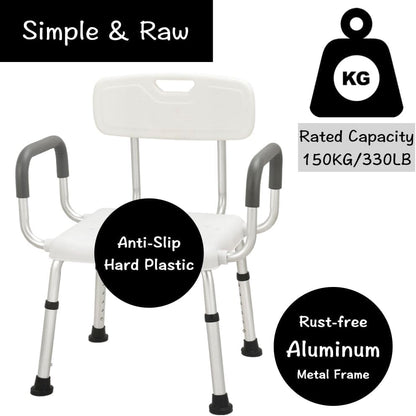 eOnekart Comfort Shower Chair with Back & Armrests, Height Adjustable Bathroom Bath Chair, Lightweight Anti-Rust Aluminum Shower Stool, Non-Slip Safe Support Seat for Elderly, Seniors, Disabled & Post-Surgery Patients