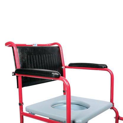 Rolling Commode Chair With Locking System Wheel With Commode Pot | Western Toilet & Portable Use | Removable Footrest | Flip-down Armrest (Seat Lift | Foldable Frame)