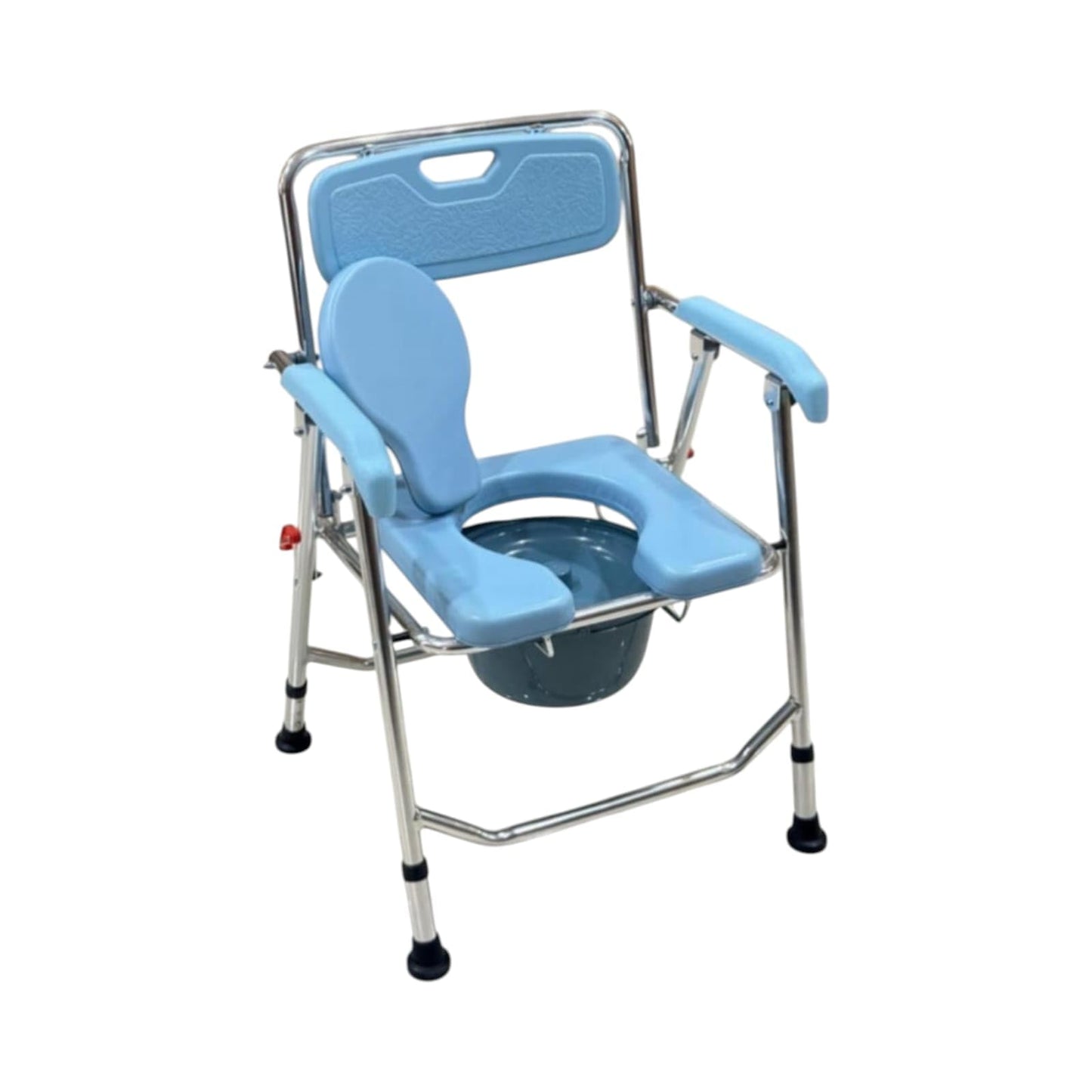 eOnekart Lightweight Foldable Portable U-Cut Seat Commode Chair with Removable Pot | Powder-Coated Steel Frame | Padded Seat | Anti-Slip Legs | Elderly, Patient & Post Surgery Use