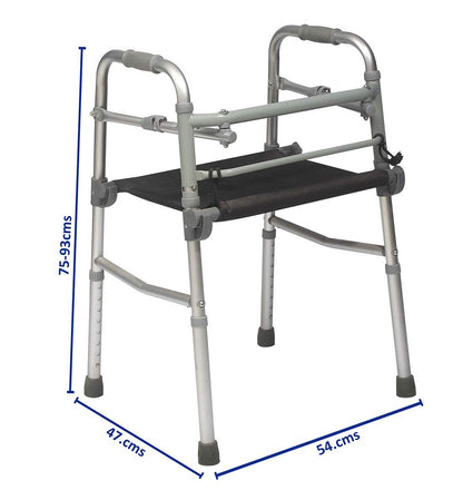 Aluminium Height Adjustable Folding Walker With Seat | Lightweight Portable | Handle Grip | Easy to Use