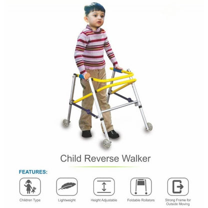 eOnekart CP Child Rollator Walker | Lightweight Foldable Reverse Walker for Kids | Soft Wheels | Aluminum Frame | Height Adjustable | Child Stand & Mobility Support for Cerebral Palsy