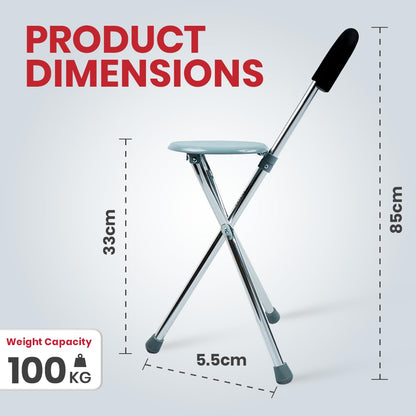 eOnekart Folding Walking Stick with Seat – Lightweight Portable Walking Cane Chair for Seniors, Adults & Outdoor Use | Adjustable Height, Aluminum Frame, Non-Slip Tripod Base, Travel & Rest Support